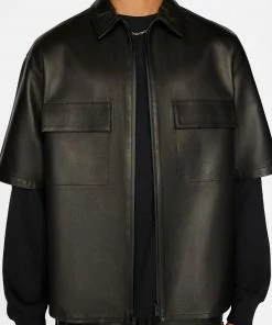 Frame-denim Men Short Sleeve Leather Shirt -- Noir