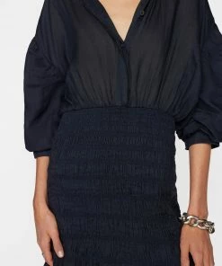 Frame-denim Smocked Shirt Dress -- Navy Women