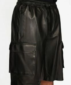 Frame-denim Men Cargo Leather Short -- Noir