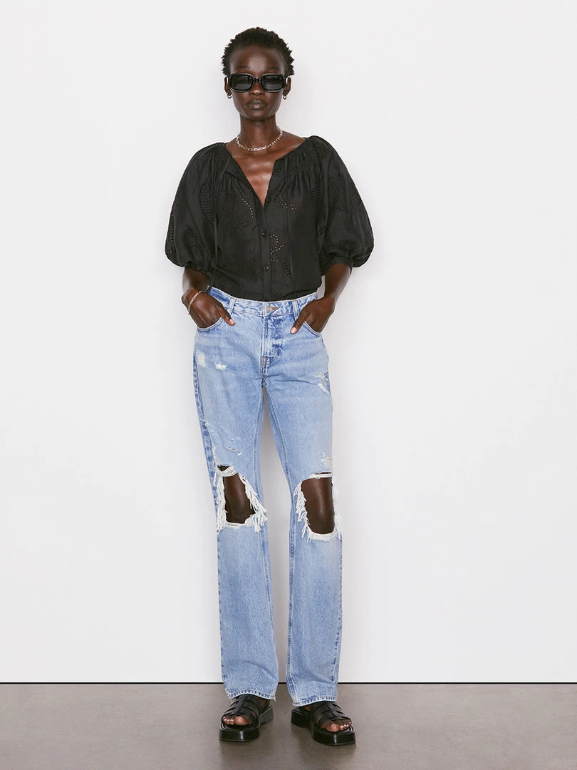 New β¨ Frame-denim Eyelet Puff Sleeve π Shirt -- Noir π€© 2 Frame-denim Eyelet Puff Sleeve Shirt -- Noir