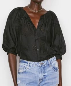 New β¨ Frame-denim Eyelet Puff Sleeve π Shirt -- Noir π€© 9 Frame-denim Eyelet Puff Sleeve Shirt -- Noir