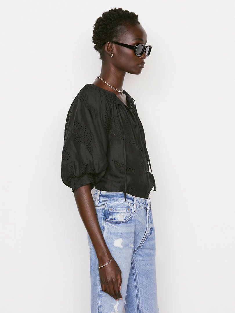 New β¨ Frame-denim Eyelet Puff Sleeve π Shirt -- Noir π€© 5 Frame-denim Eyelet Puff Sleeve Shirt -- Noir