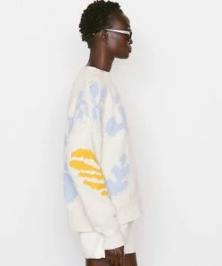 Frame-denim Women Abstract Intarsia Sweater -- Bone Multi