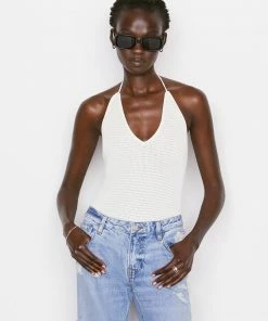 Frame-denim Women Crochet Halter Bodysuit -- Off White