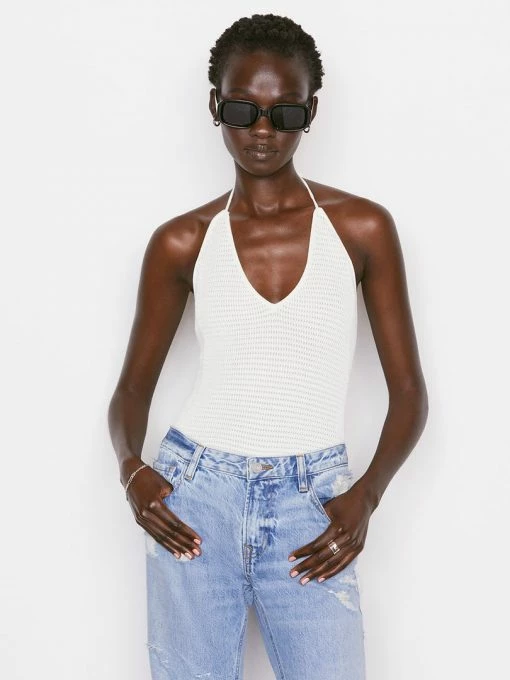 Frame-denim Women Crochet Halter Bodysuit -- Off White