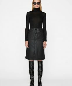 Frame-denim Women Midi Slit Skirt -- Noir Coated