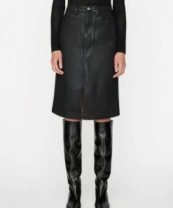 Frame-denim Women Midi Slit Skirt -- Noir Coated