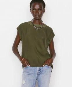 Frame-denim Washable Silk Oversized Tee -- Fatigue