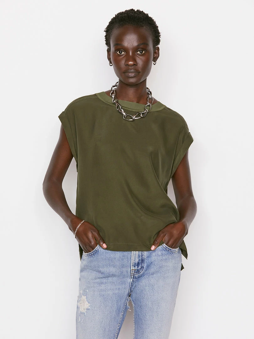 Promo 🤩 Frame-denim Washable Silk Oversized Tee -- Fatigue ✔️ 1 Frame-denim Washable Silk Oversized Tee -- Fatigue
