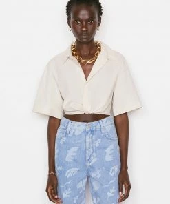 Frame-denim Cropped Twist Front Shirt -- Flax Women