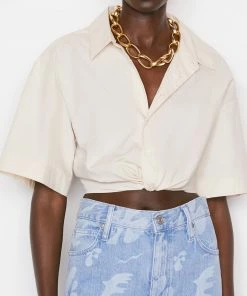 Wholesale π Frame-denim Cropped Twist Front π Shirt -- Flax π© Women π 8 Frame-denim Cropped Twist Front Shirt -- Flax Women