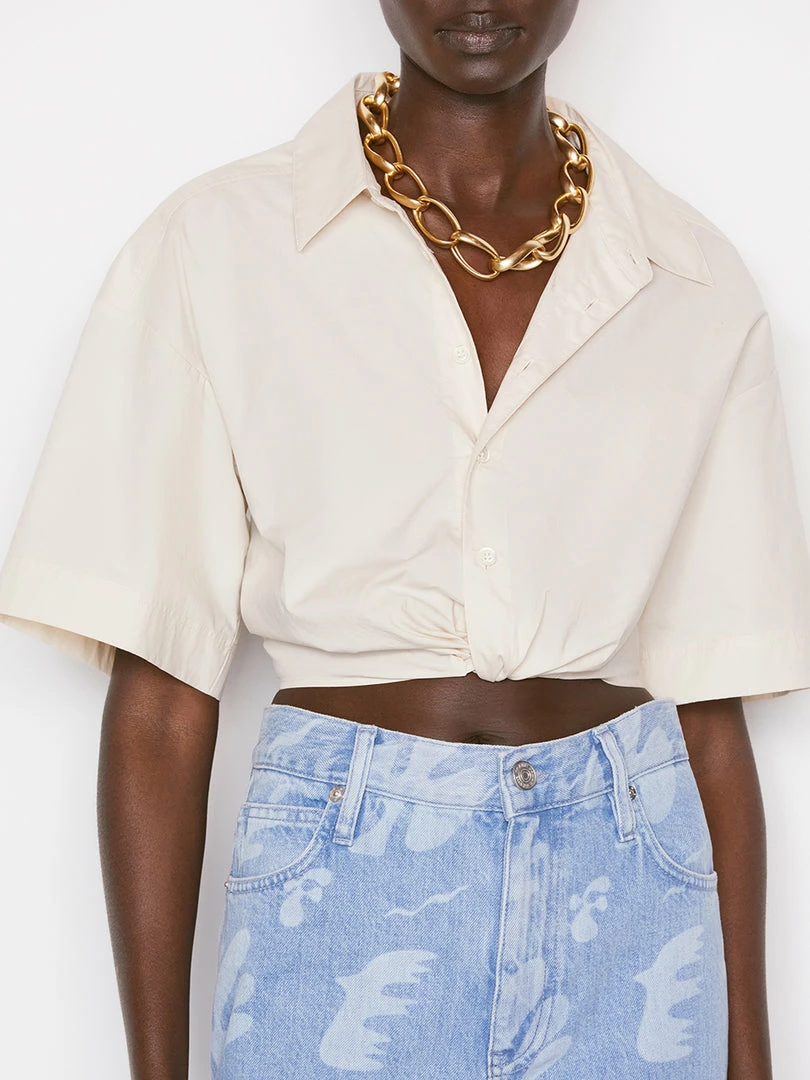 Wholesale π Frame-denim Cropped Twist Front π Shirt -- Flax π© Women π 3 Frame-denim Cropped Twist Front Shirt -- Flax Women