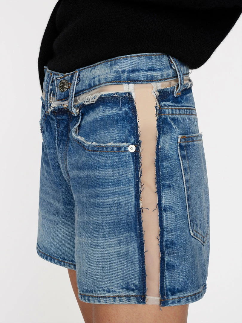 New π Frame-denim π© Women Atelier Sheer Insert Short -- Azul π 4 Frame-denim Women Atelier Sheer Insert Short -- Azul