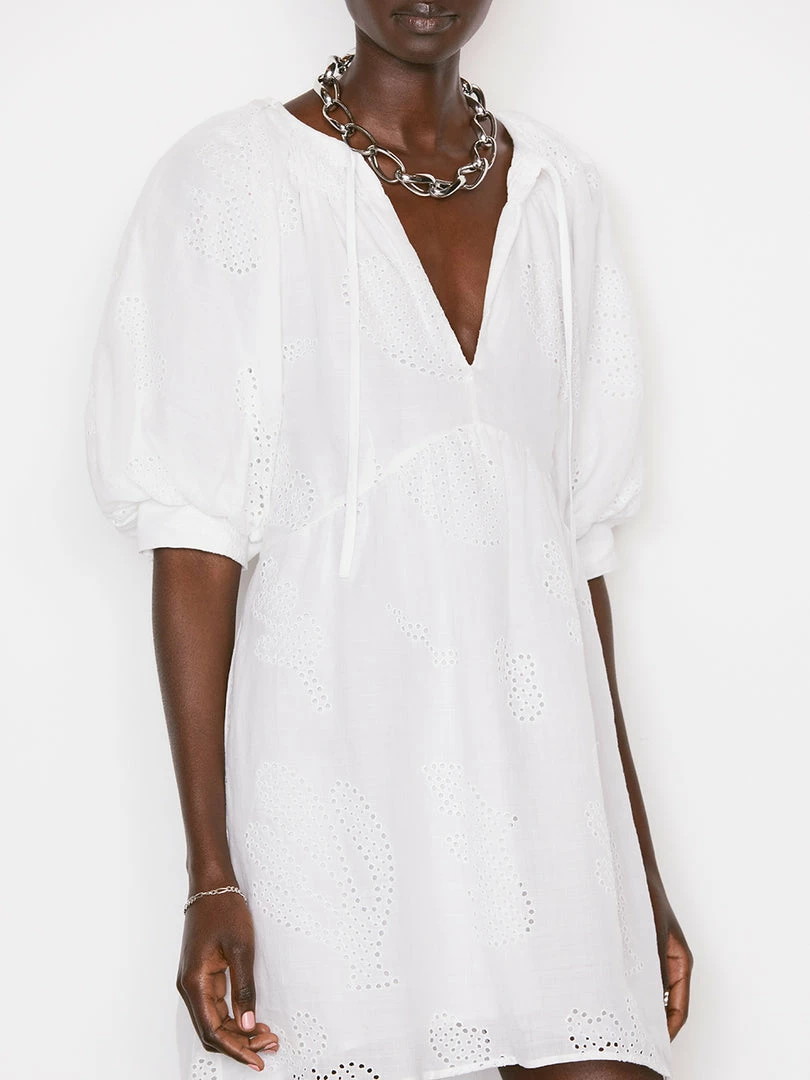Best Sale β¨ Frame-denim Eyelet Puff Sleeve π Dress -- Blanc 𧨠2 Frame-denim Eyelet Puff Sleeve Dress -- Blanc