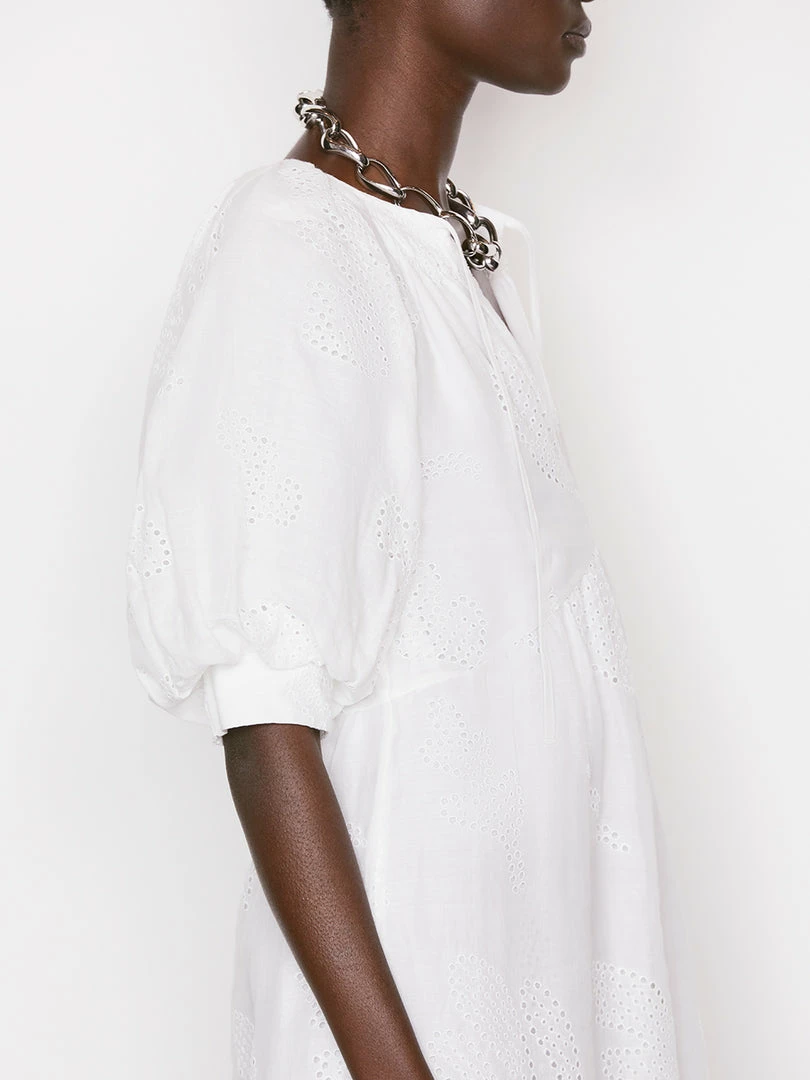 Best Sale β¨ Frame-denim Eyelet Puff Sleeve π Dress -- Blanc 𧨠4 Frame-denim Eyelet Puff Sleeve Dress -- Blanc