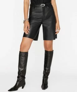 Frame-denim High Rise Leather Bermuda -- Noir Women