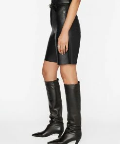 Frame-denim High Rise Leather Bermuda -- Noir Women