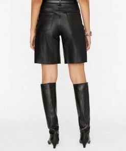 Frame-denim High Rise Leather Bermuda -- Noir Women