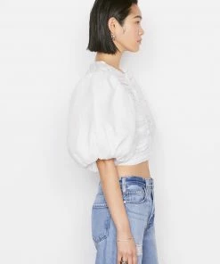 Frame-denim Gathered Puff Sleeve Top -- Blanc Women