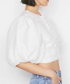 Frame-denim Gathered Puff Sleeve Top -- Blanc Women