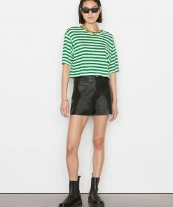Frame-denim Women Striped Boxy Crop Tee -- Court Green Multi