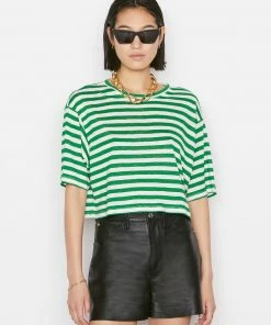 Frame-denim Women Striped Boxy Crop Tee -- Court Green Multi