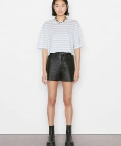 Frame-denim Striped Boxy Crop Tee -- Chambray Blue Multi