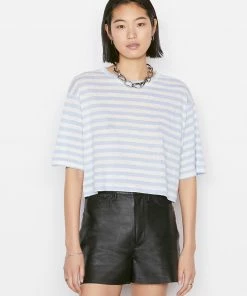 Frame-denim Striped Boxy Crop Tee -- Chambray Blue Multi