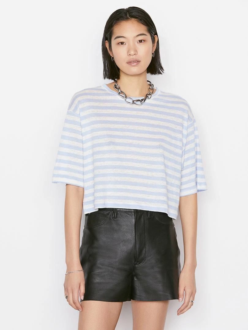 Discount π€© Frame-denim Striped Boxy Crop Tee -- Chambray Blue Multi β 1 Frame-denim Striped Boxy Crop Tee -- Chambray Blue Multi