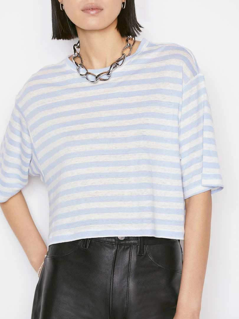 Discount π€© Frame-denim Striped Boxy Crop Tee -- Chambray Blue Multi β 3 Frame-denim Striped Boxy Crop Tee -- Chambray Blue Multi