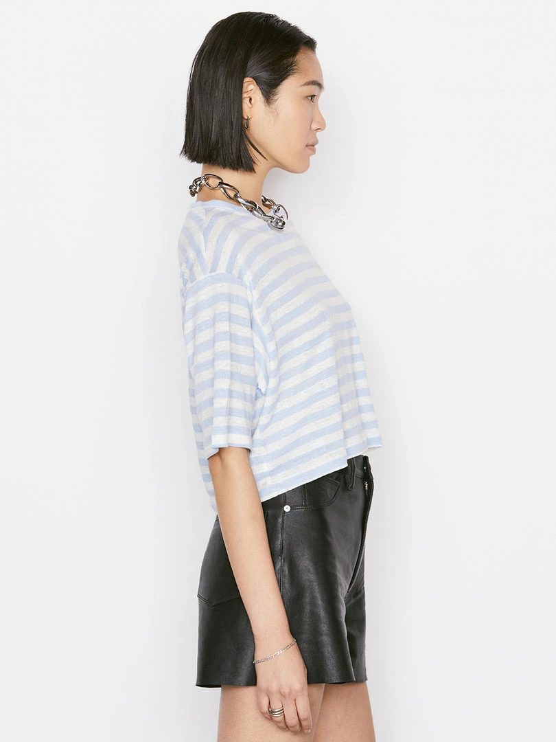 Discount π€© Frame-denim Striped Boxy Crop Tee -- Chambray Blue Multi β 5 Frame-denim Striped Boxy Crop Tee -- Chambray Blue Multi