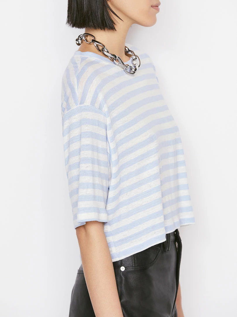 Discount π€© Frame-denim Striped Boxy Crop Tee -- Chambray Blue Multi β 6 Frame-denim Striped Boxy Crop Tee -- Chambray Blue Multi