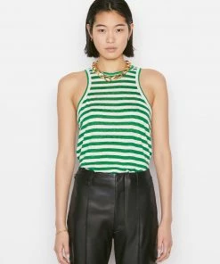 Frame-denim Striped Ringer Tank -- Court Green Multi Women