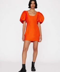 Frame-denim Puff Sleeve U-Neck Dress -- Mandarin Women