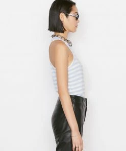 Frame-denim Women Striped Ringer Tank -- Chambray Blue Multi