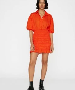 Frame-denim Women Smocked Shirt Dress -- Mandarin