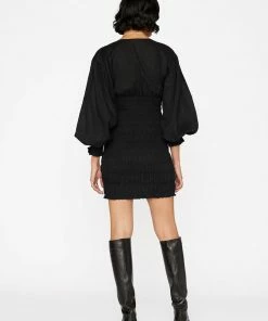 Frame-denim Women V-Neck Smocked Dress -- Noir