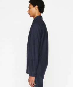 Frame-denim Men One-Pocket Brushed Flannel -- Navy