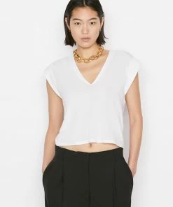 Frame-denim Women Le High Rise V Neck Tee -- Blanc