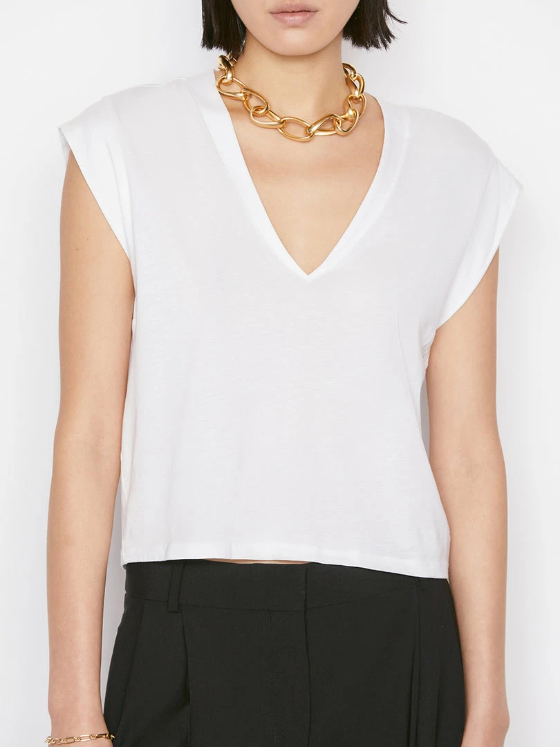 Budget π Frame-denim π© Women Le High Rise V Neck Tee -- Blanc π 7 Frame-denim Women Le High Rise V Neck Tee -- Blanc