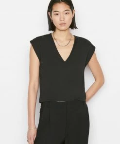 Frame-denim Le High Rise V Neck Tee -- Noir