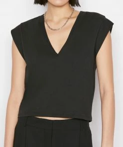 Frame-denim Le High Rise V Neck Tee -- Noir