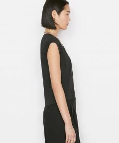 Frame-denim Le High Rise V Neck Tee -- Noir