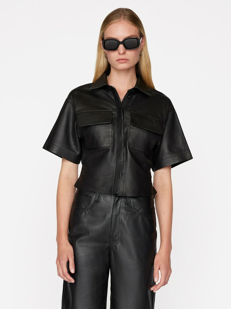 New π Frame-denim π© Women Leather Safari π Shirt -- Noir β¨ 1 Frame-denim Women Leather Safari Shirt -- Noir
