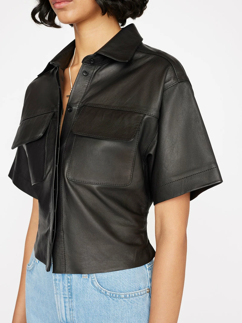 New π Frame-denim π© Women Leather Safari π Shirt -- Noir β¨ 3 Frame-denim Women Leather Safari Shirt -- Noir