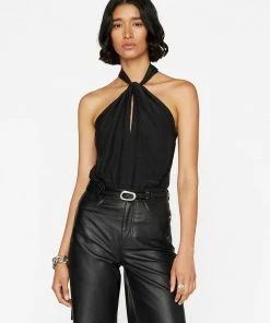 Frame-denim Lace Inset Sleeveless Top -- Noir