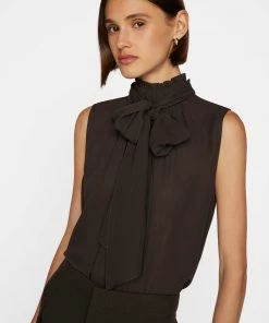 Frame-denim Women Sleeveless Bow Blouse -- Americano