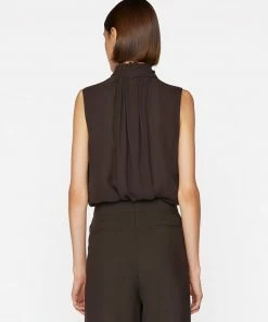 Frame-denim Women Sleeveless Bow Blouse -- Americano