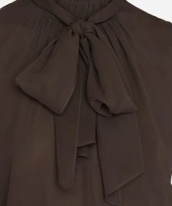 Frame-denim Women Sleeveless Bow Blouse -- Americano