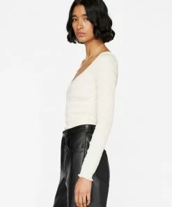 Frame-denim Smocked Long Sleeve Knit Top -- Bone